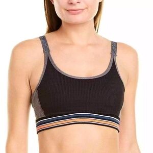 Splendid Anthropologie Studio Gray Stripe-Trim Ribbed Sport Bra Size Small